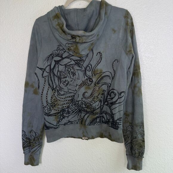 Key Closet Jacket Womens Medium Koi Fish Studded Y2K Hoodie Tattoo Art Asian NEW - Picture 1 of 10
